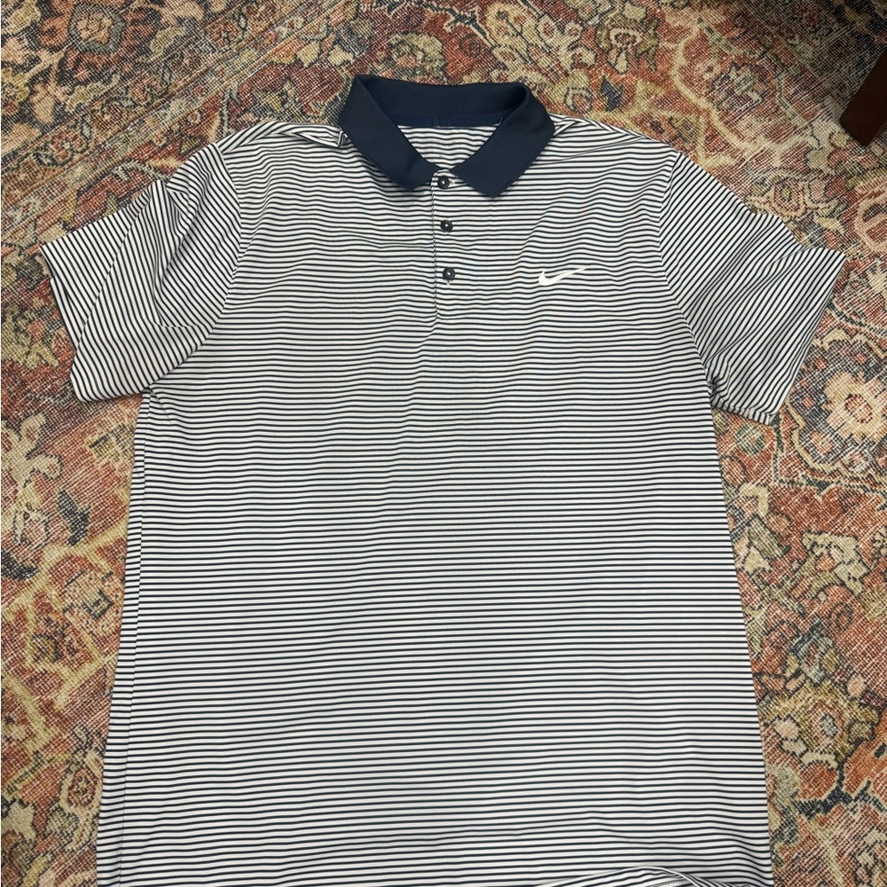 Nike Men's Polo Shirt - Navy and White Stripes